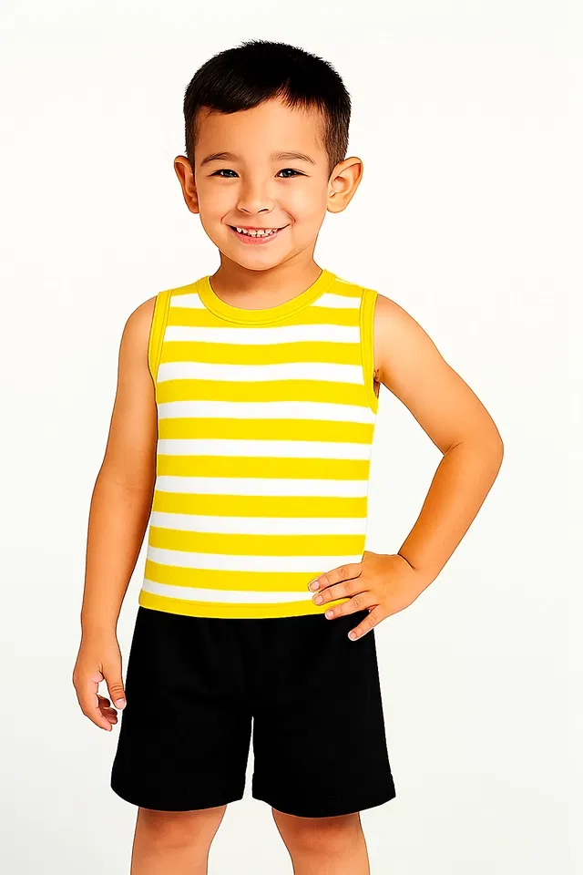 Cotton Stripes Clothing Set for Boys, Yellow (8-9 Years)