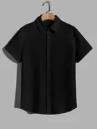 Popcorn Half Sleeves Shirt for Boys (Black, 8-9 Years)