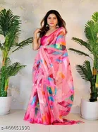Georgette Printed Saree for Women, Pink 