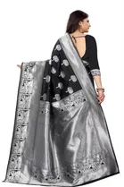 Litchi Silk Zari Woven Saree for Women, Black 