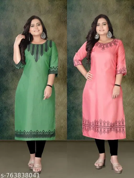 Ethnic Motif Printed Rayon A-line Kurti for Women, Pack of 2 (Green, 6XL)