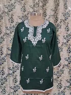 Cotton Chikankari Short Kurti for Women, Green 