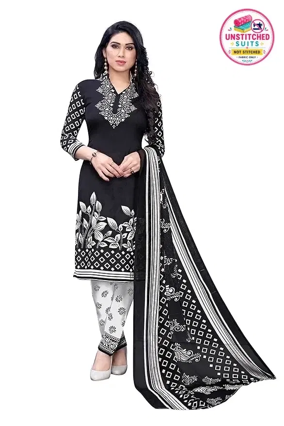 Unstitched Dress Material for Women & Girls (Black)