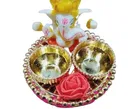 Metal Decorative Ganpati Haldi Kumkum Stand with 2 Roli Chawal Holder, Multicolor