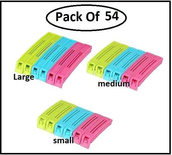 Plastic Food Bags Airtight Vaccum Sealer Clips (Multicolor, Set of 54)
