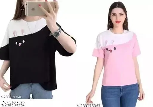 Nylon T-shirt for Women, Multicolour, Pack of 2 (S)