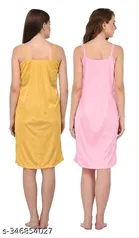 Satin Solid Nightdress for Women, Yellow & Pink, Pack of 2 