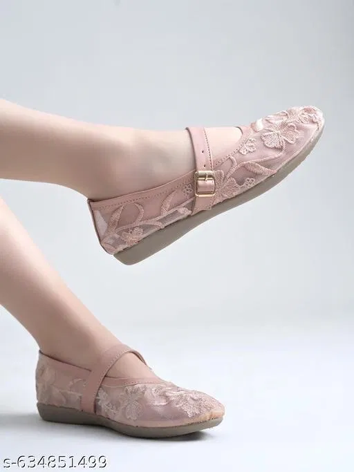Printed Synthetic Ballerinas for Women (Pink, IND-4)