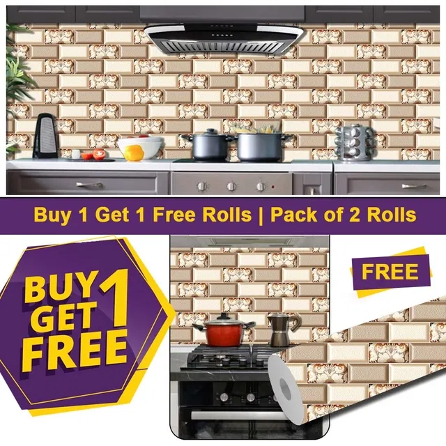 Vinyl Wallpaper for Kitchen Wall  (Multicolor, 100x40 cm) (Pack of 2)