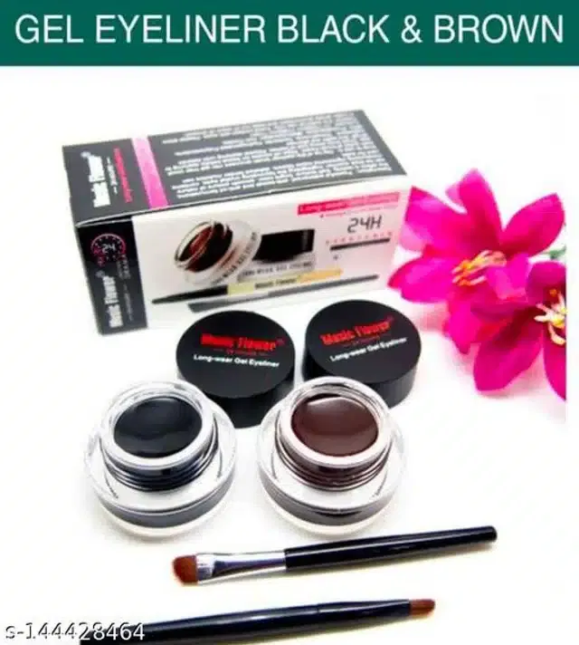 Gel Eyeliner (2 Pcs) with 2 Pcs Brushes (Black & Maroon, Set of 2)