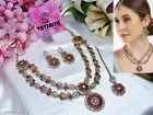 Mehandi Finish Golden Shadow Crystals 2 Layer Ethnic Partywear Necklace Set for Women 