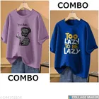 Cotton Blend Printed T-Shirt for Women, Blue & Purple, Pack of 2 