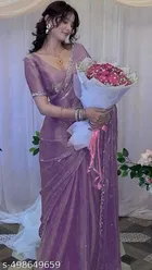 Georgette Embellished Saree For Women, Purple