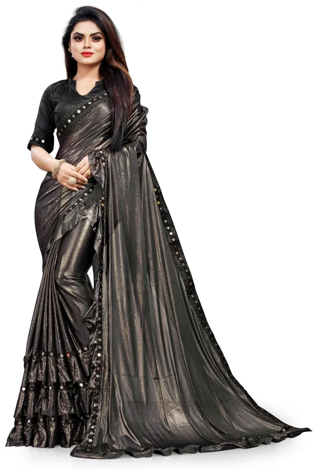 Lycra Blend Embellished Saree for Women (Black, 6.3 m)