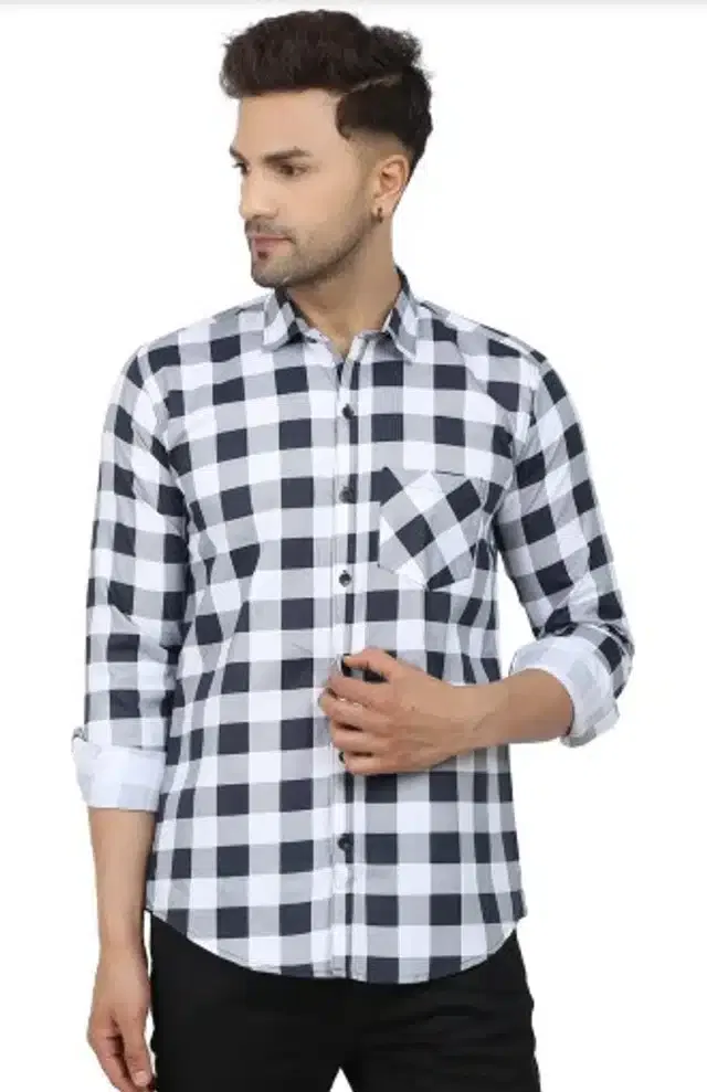 Full Sleeves Shirt for Men (White & Black, XL)