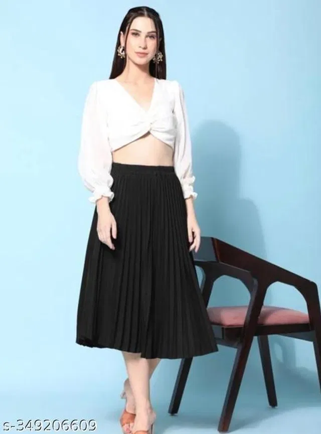 Crepe Skirts for Women (Black, 34)