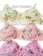 Hosiery Printed Bra for Woman, Multicolour, Pack of 3 