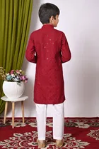 Rayon Cotton Embellished Kurta with Payjama for Boys, Maroon & White 