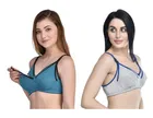 Cotton Blend Solid Non Padded Feeding Bras for Women 