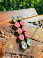 Alloy Kundan Earring for Women & Girls, Pink