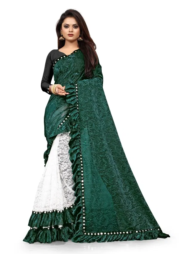Lycra Blend Embellished Saree for Women (Green, 6.3 m)