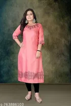 Embroidered Rayon A-line Kurti for Women, Pack of 2 