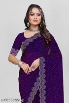 Georgette Embroidered Saree For Women, Purple