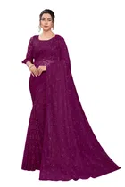 Net Solid Saree for Women 