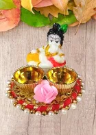 Metal Decoretive Pooja Thali, Multicolour Pack of 1