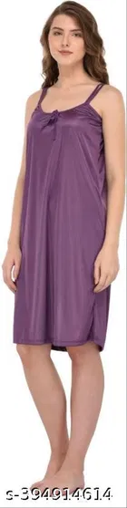 Satin Solid Nightdress for Women, Purple & Dark Pink, Pack of 2 