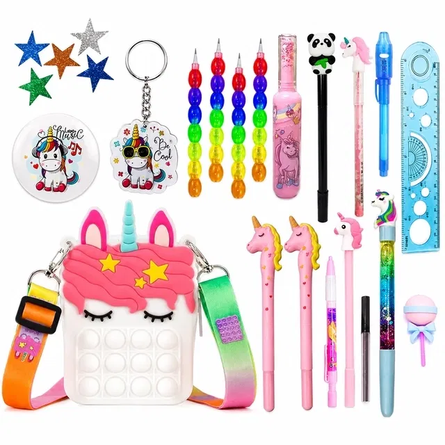 Unicorn Stationery Set with Pop It Bag [24 Pcs]