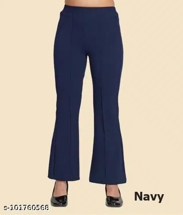 Cotton Blend Trouser for Women (Navy Blue, 28)
