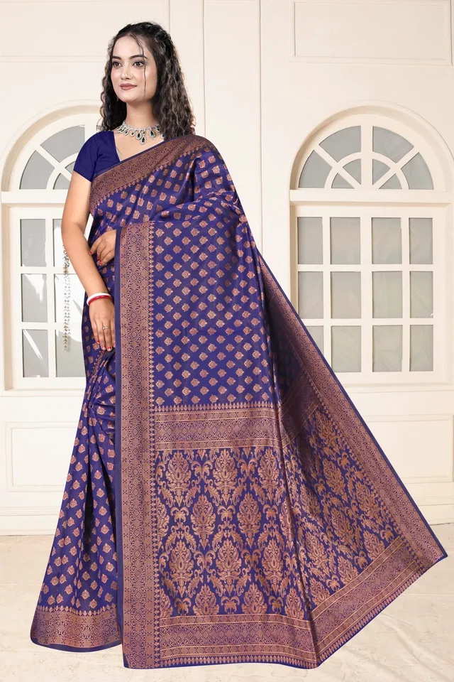 Jacquard Woven Design Saree for Women, Navy Blue (6.3 m)