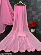 Georgette Applique Saree For Women, Pink