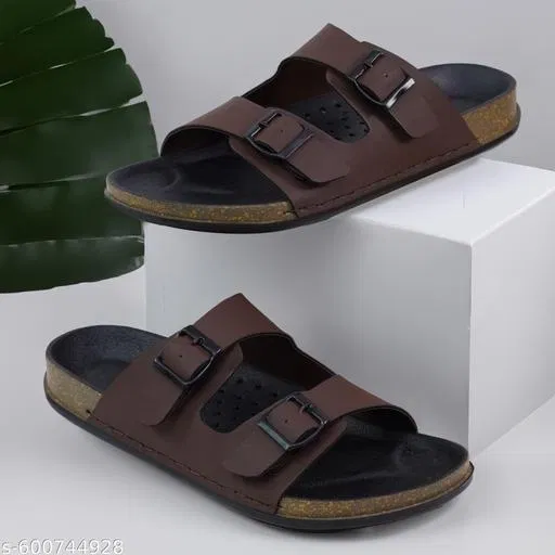 Double Strapped Sliders for Men (Brown, IND-10)