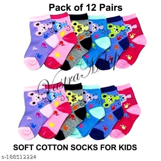 Cotton Socks for Kids (Multicolor, 0-6 Months) (Set of 12)
