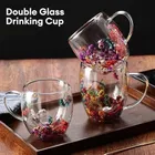 Double Wall Floral Borosilicate Glass Mug 