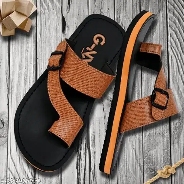 Flipflops for Men (Black & Tan, 6)
