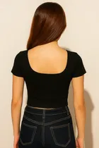 Round Neck Solid T-Shirt for Women 