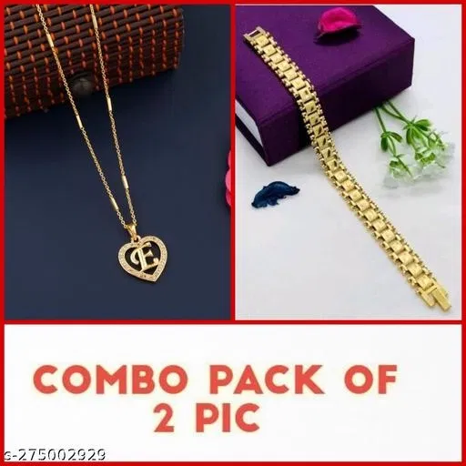 Alloy Pendant with Chain & Bracelet for Women (Multicolor, Set of 2)
