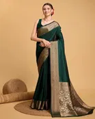 Silk Woven Design Saree for Women, Bottle Green 