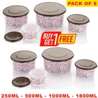 Plastic Unbreakable Airtight Round Shape Printed Kitchen Storage Container (Brown, Set of 8)