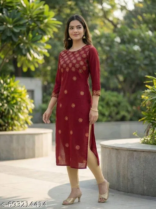 Floral Embroidered Acrylic Kurti for Women (Maroon, XXXL)