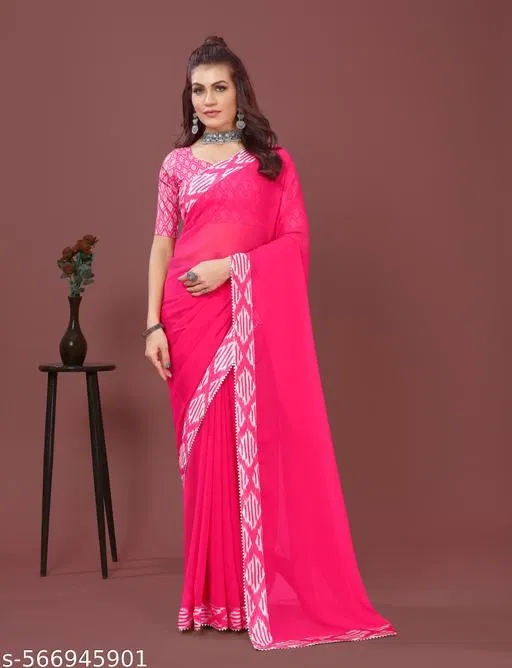 Elegant Saree for Women (Pink, Free Size)