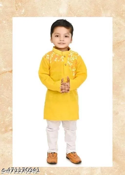 Solid Button Cotton Kurta Set for Boys (White, 7-8 Years)
