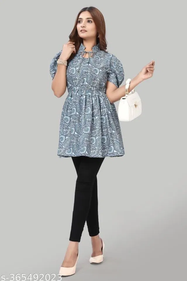 Half Sleeves Top for Women (Blue, XXL)