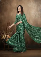 Art Silk Printed Saree for Women, Green 