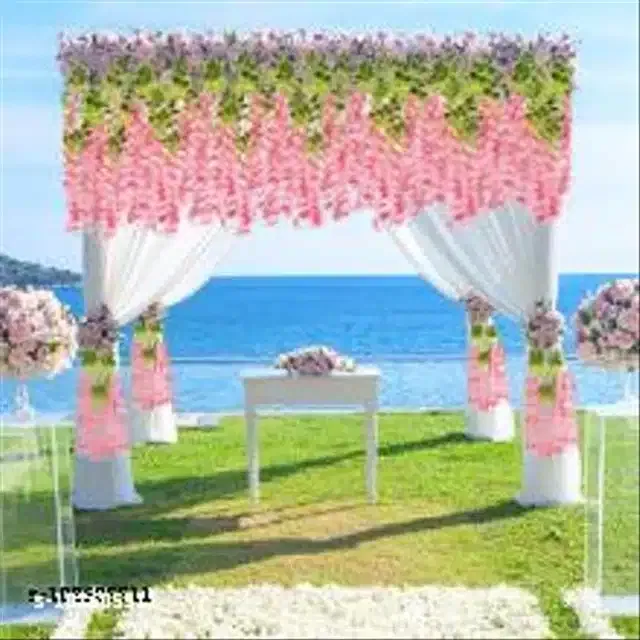 Polyester Artificial Hanging Flower Garlands (Pink & Green, Pack of 4)