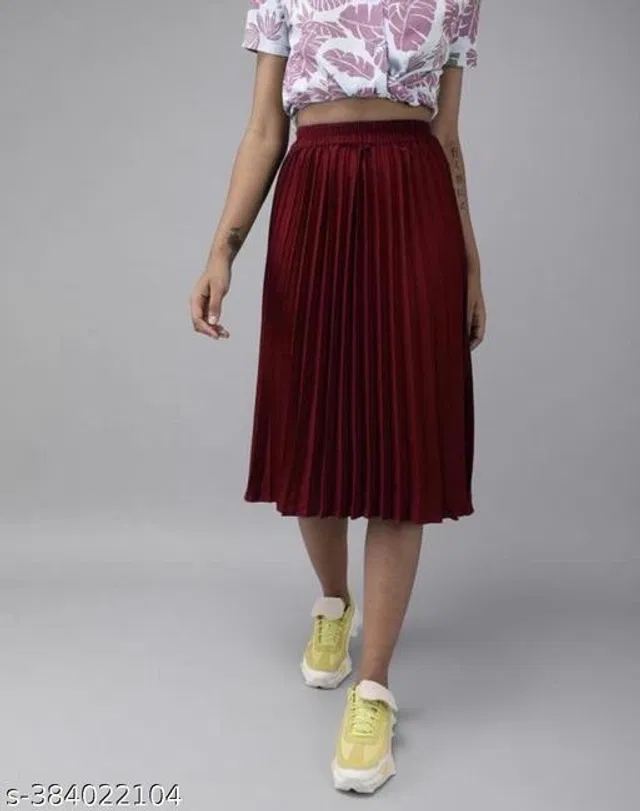Crepe Skirts for Women (Maroon, 34)