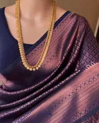 Litchi Silk Zari Woven Saree for Women, Navy Blue 
